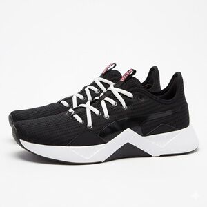 Puma | Softfoam Black and White Athletic Sneakers With Pink Accents